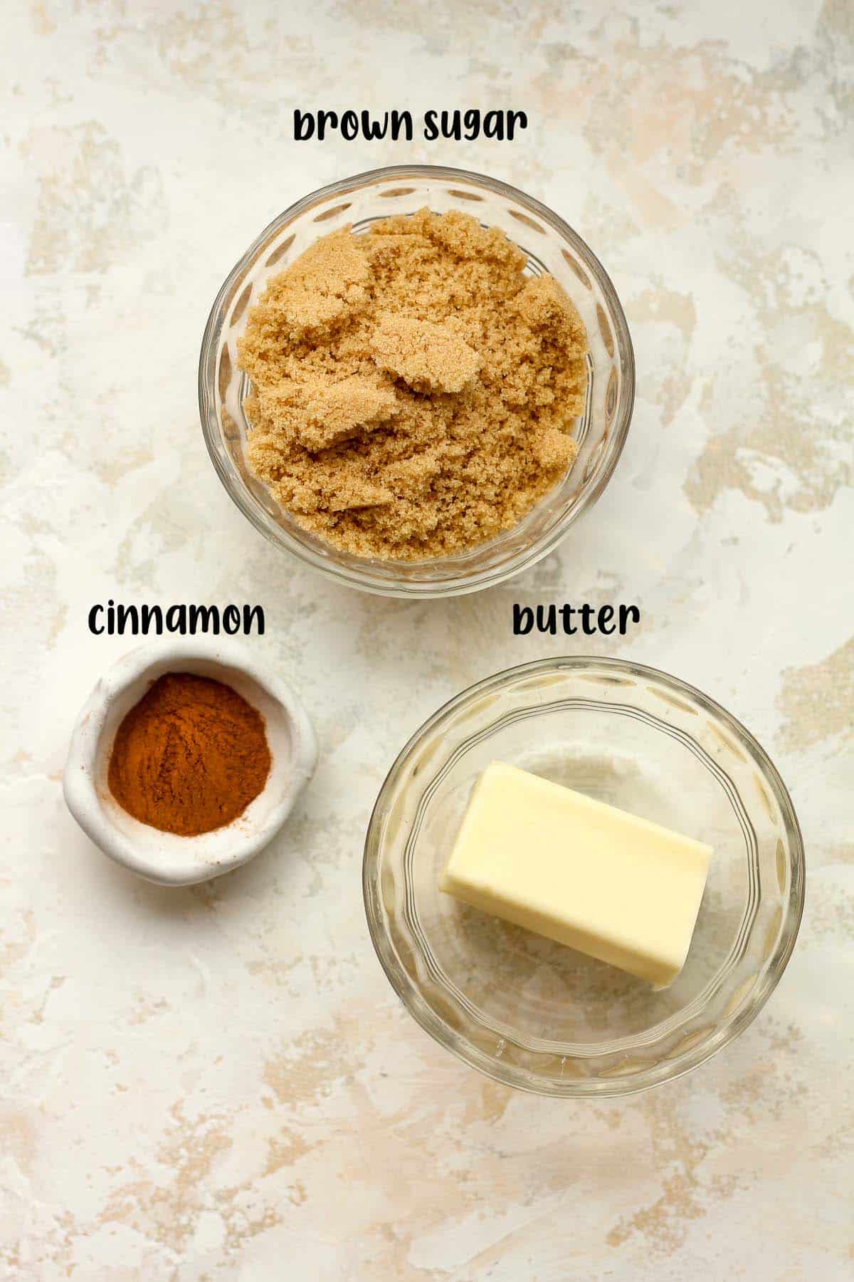 The labeled ingredients for the cinnamon filling.
