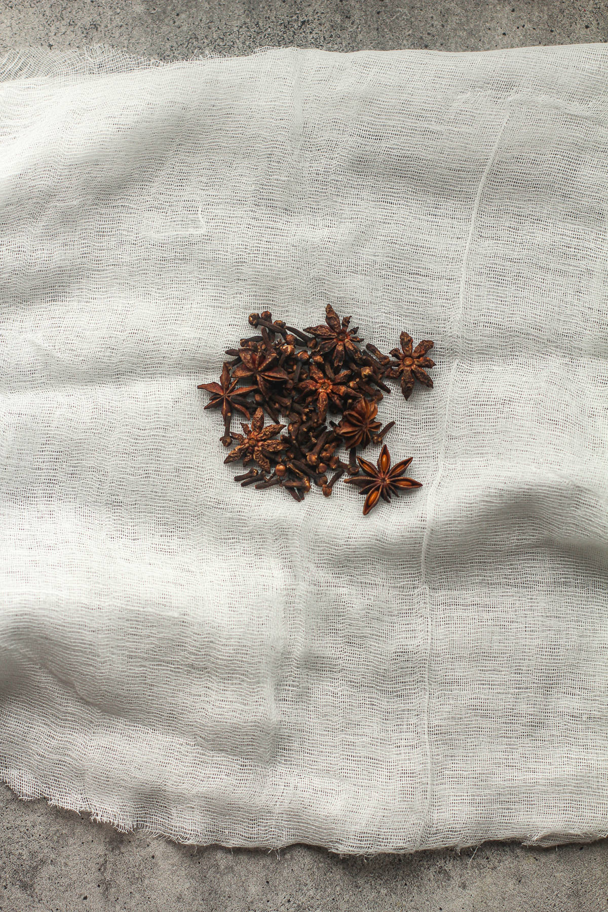 A cheesecloth of cloves and star anise.