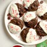 A plate of peppermint mocha cookies with sprinkles.