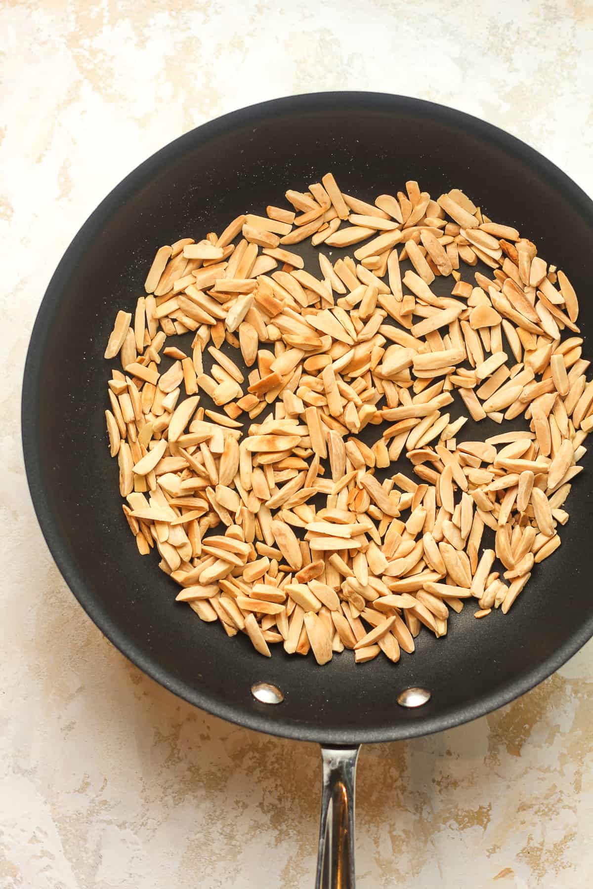 A pan of toasted almonds.