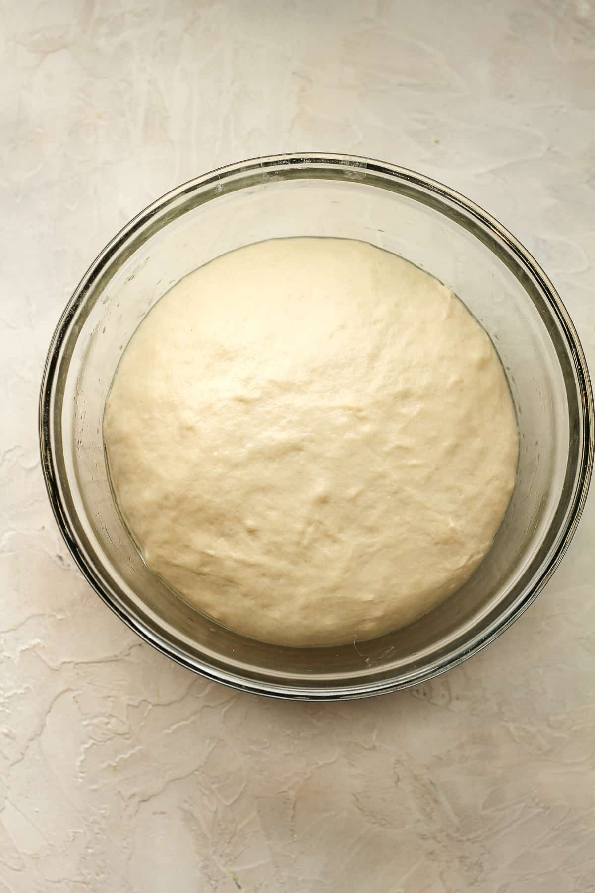 A bowl of bagel dough.