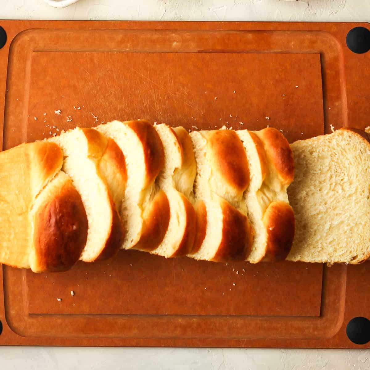 Sliced brioche bread for French toast.
