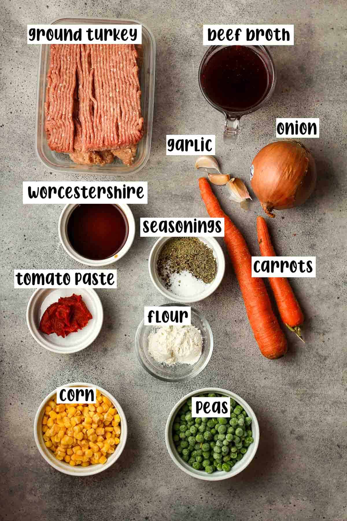 The ingredients for the meat base of the shepherd's pie.