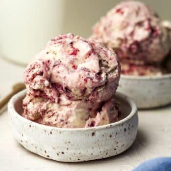 Two small bowls of black cherry ice cream.