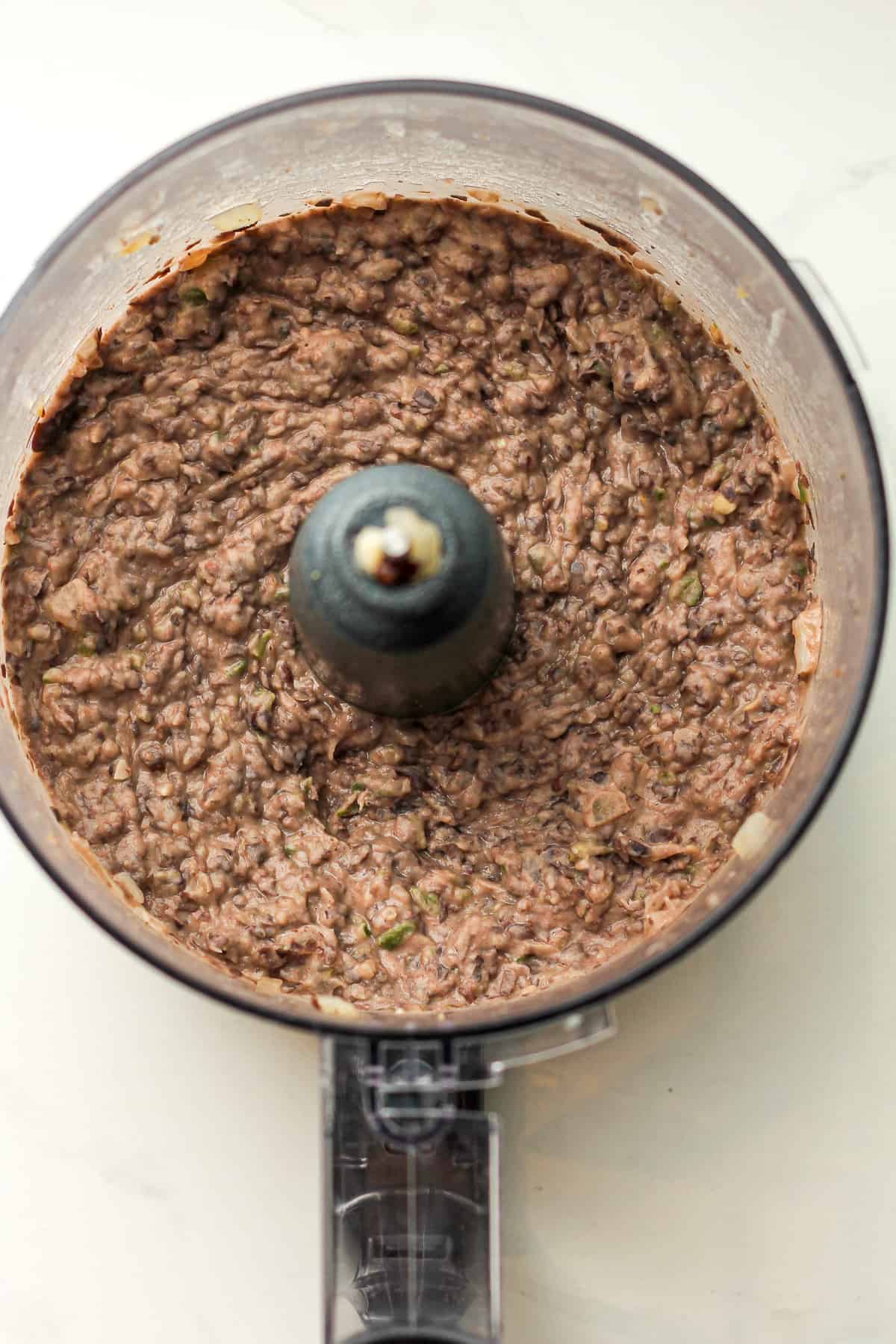 A food processor of the refried black beans.