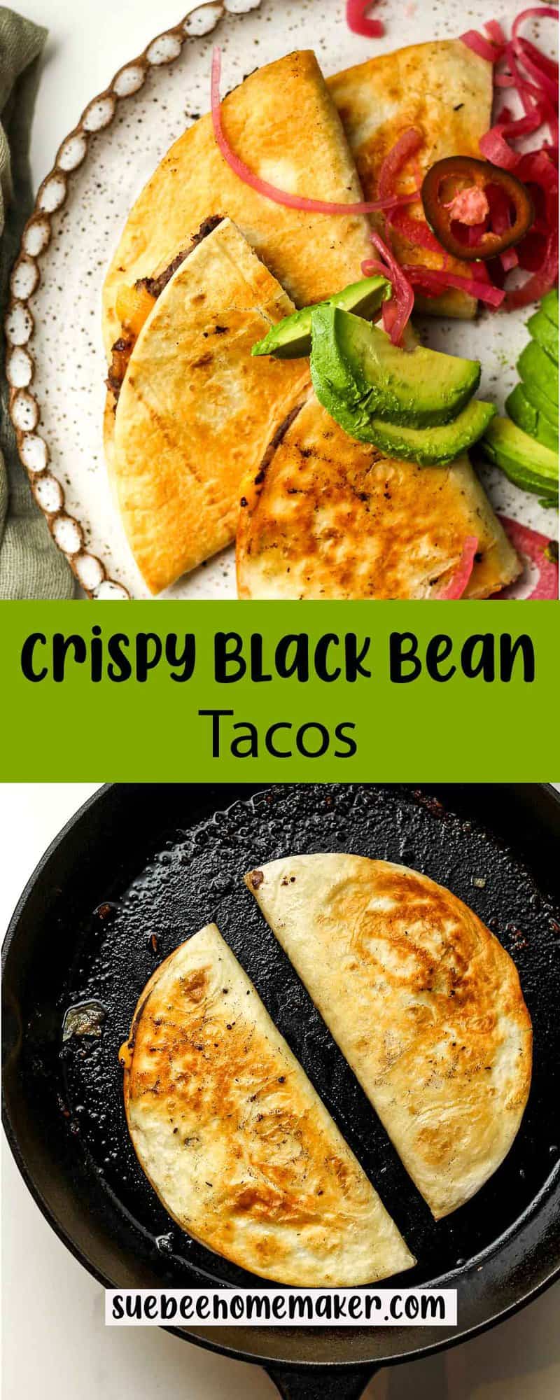 A collage of crispy black bean tacos.