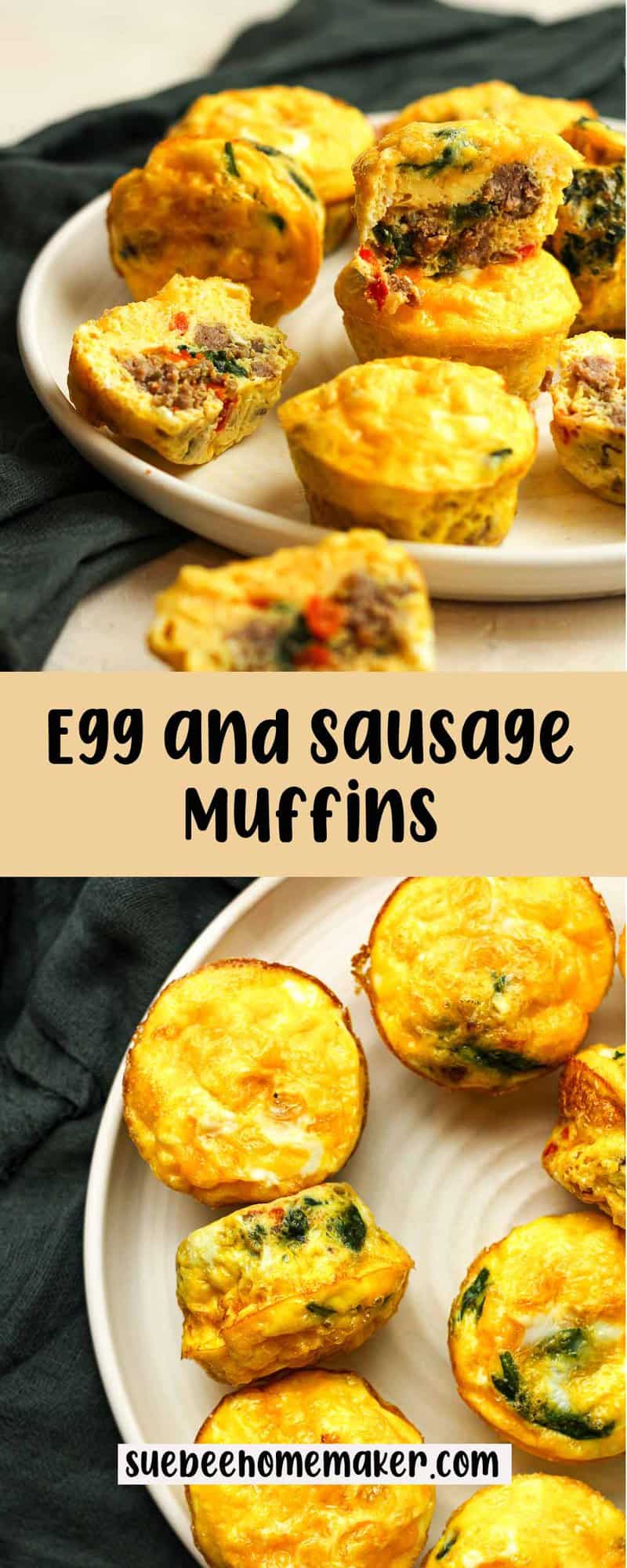 A collage of egg and sausage muffins for breakfast.