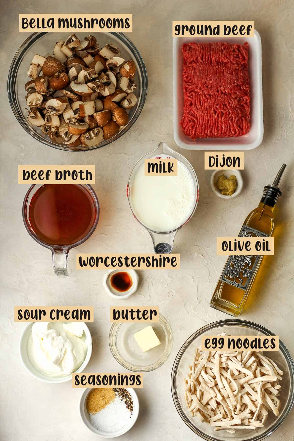 Ingredients for the homemade hamburger helper.
