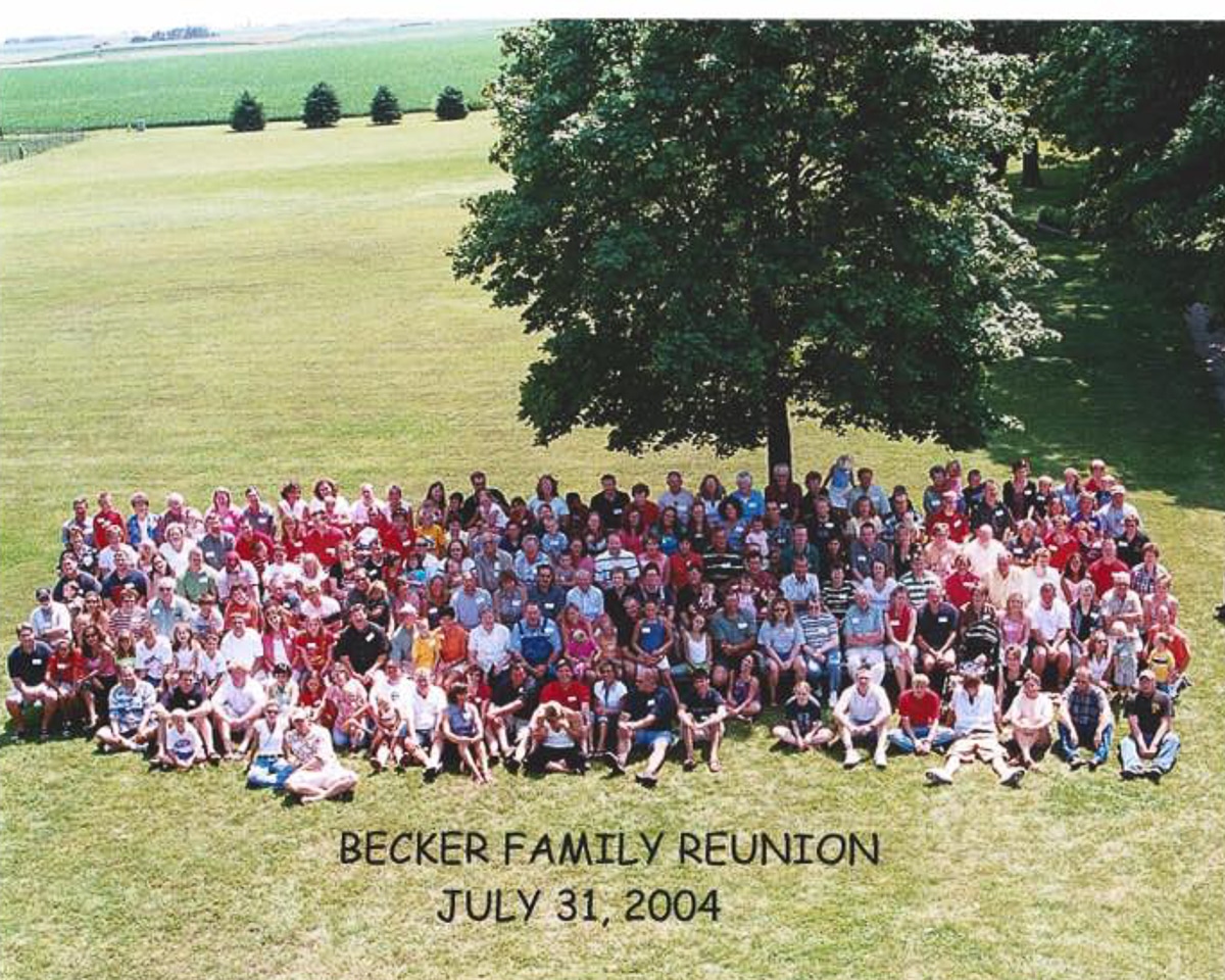 Overhead photo of the Becker Family Reunion in 2004.