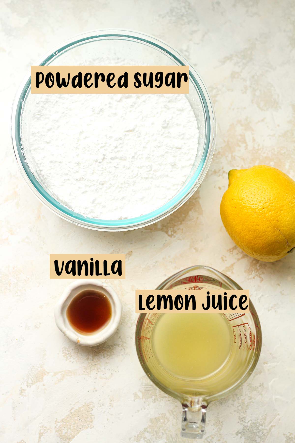 Ingredients for the lemon glaze.