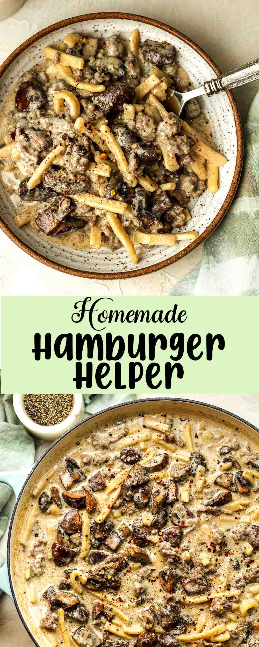 A collage of homemade hamburger helper.