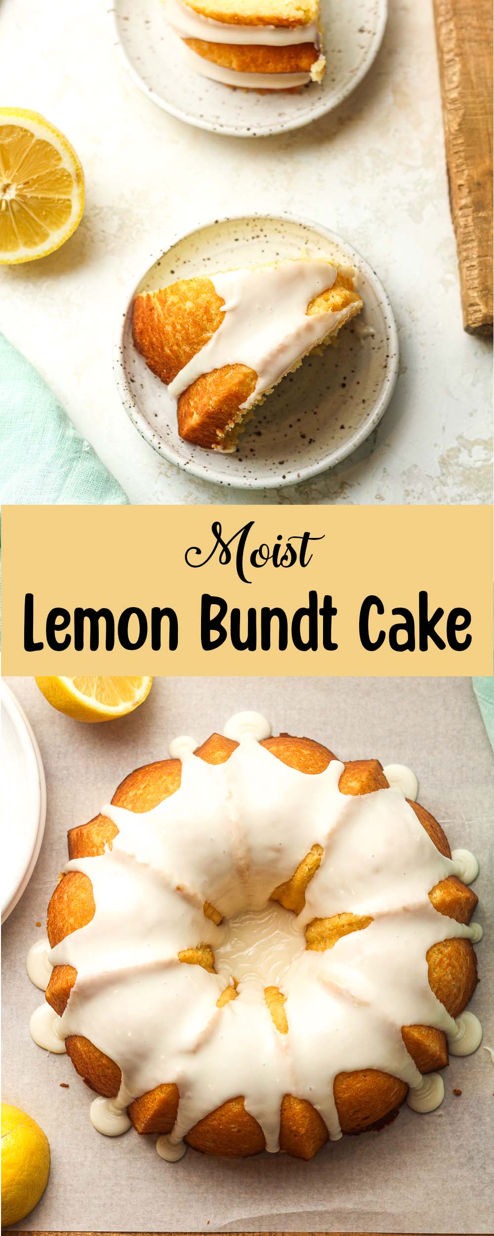 A collage of moist lemon bundt cakes.