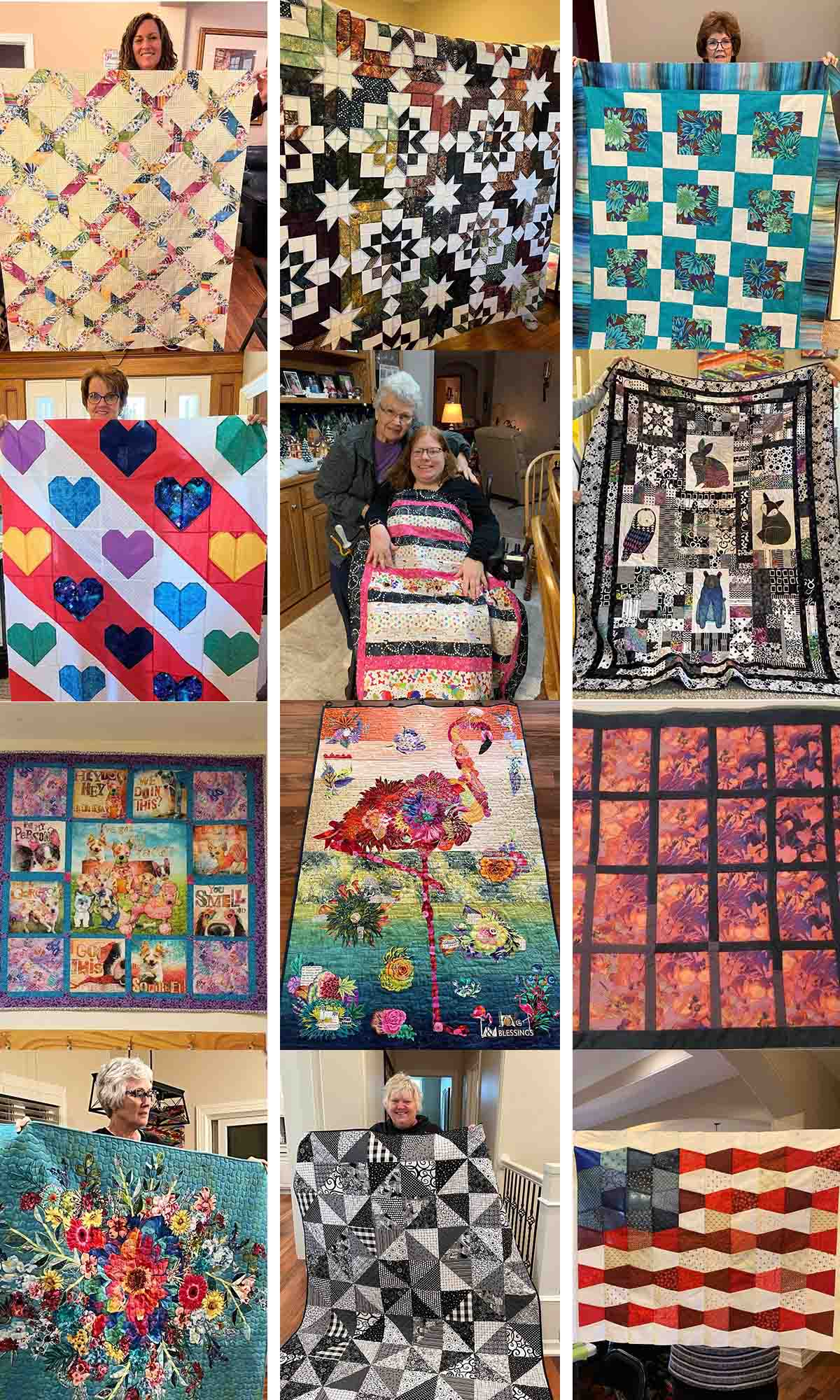 A collage of quilts hand-made by the Becker women.