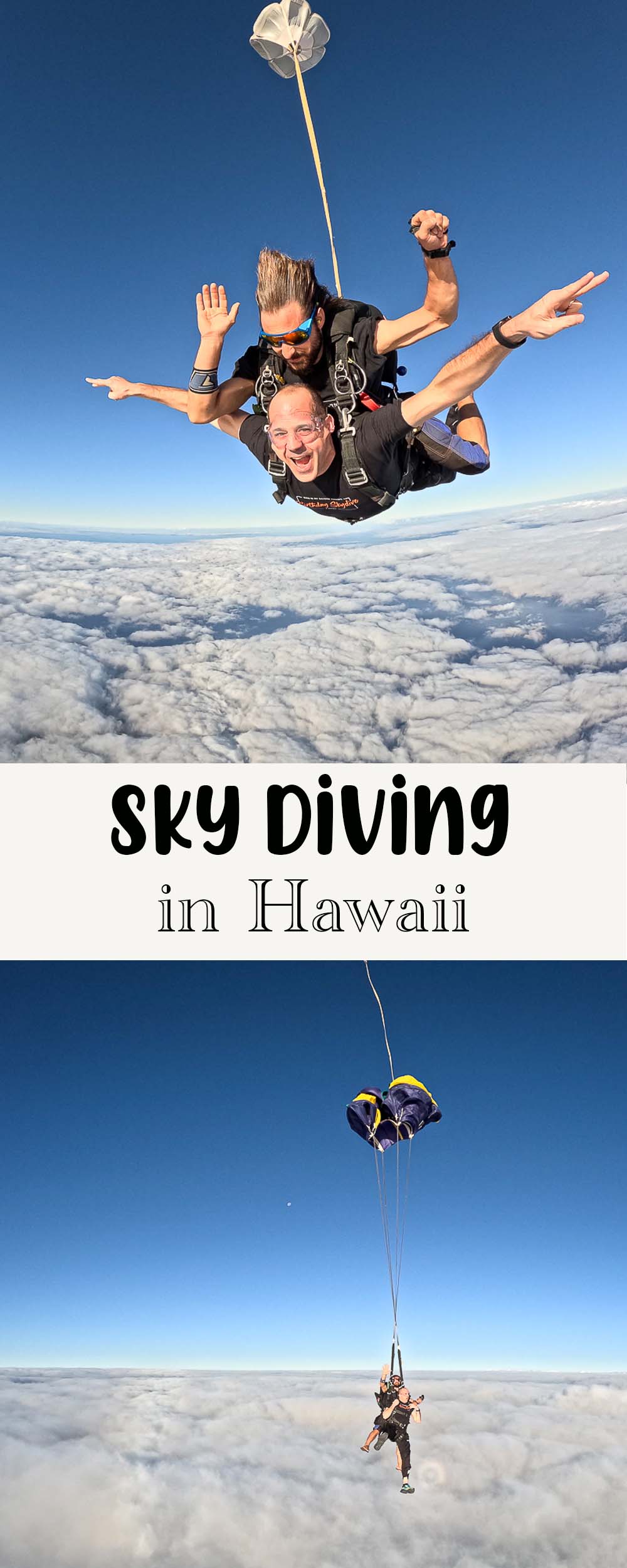 A collage of sky diving pics in Oahu, Hawaii.