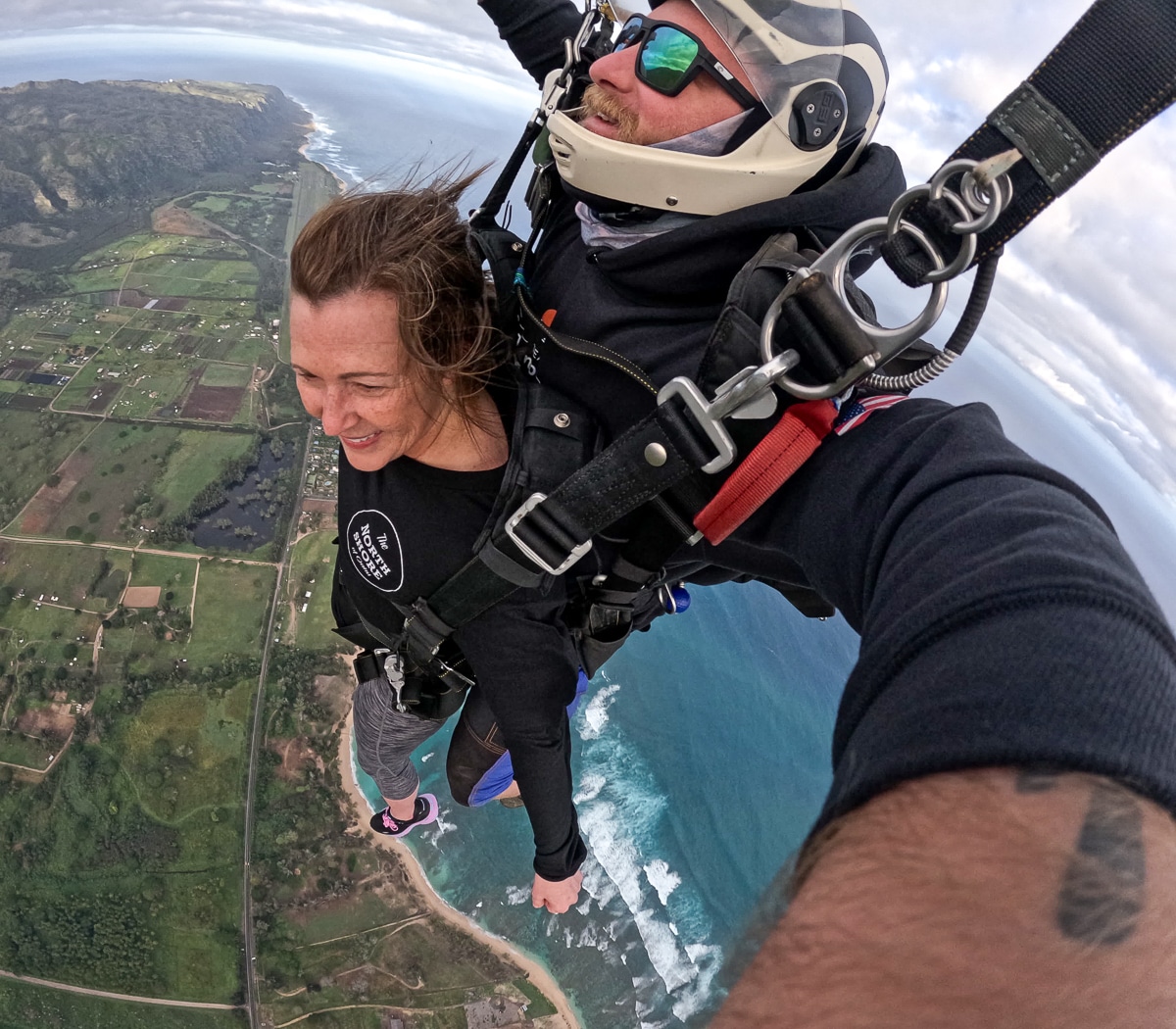 Floating above the coast after the parachute was pulled.