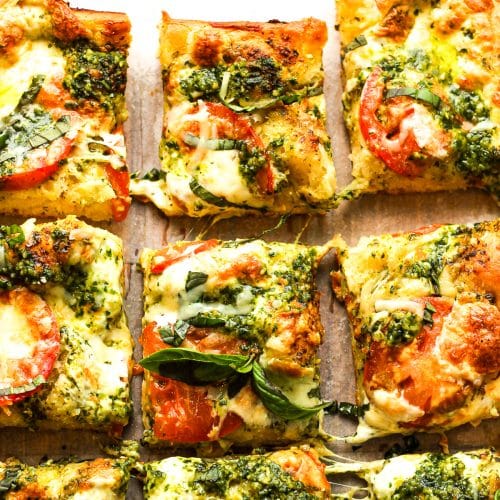 Caprese Focaccia with Pesto Sauce - SueBee Homemaker