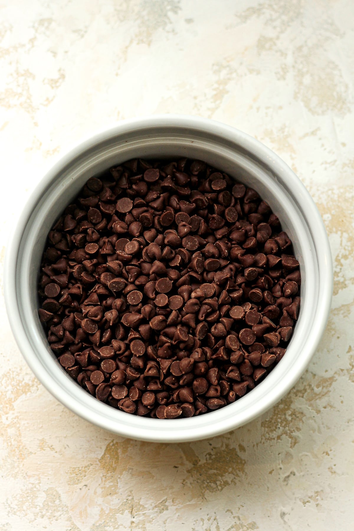 A bowl of mini chocolate chips.