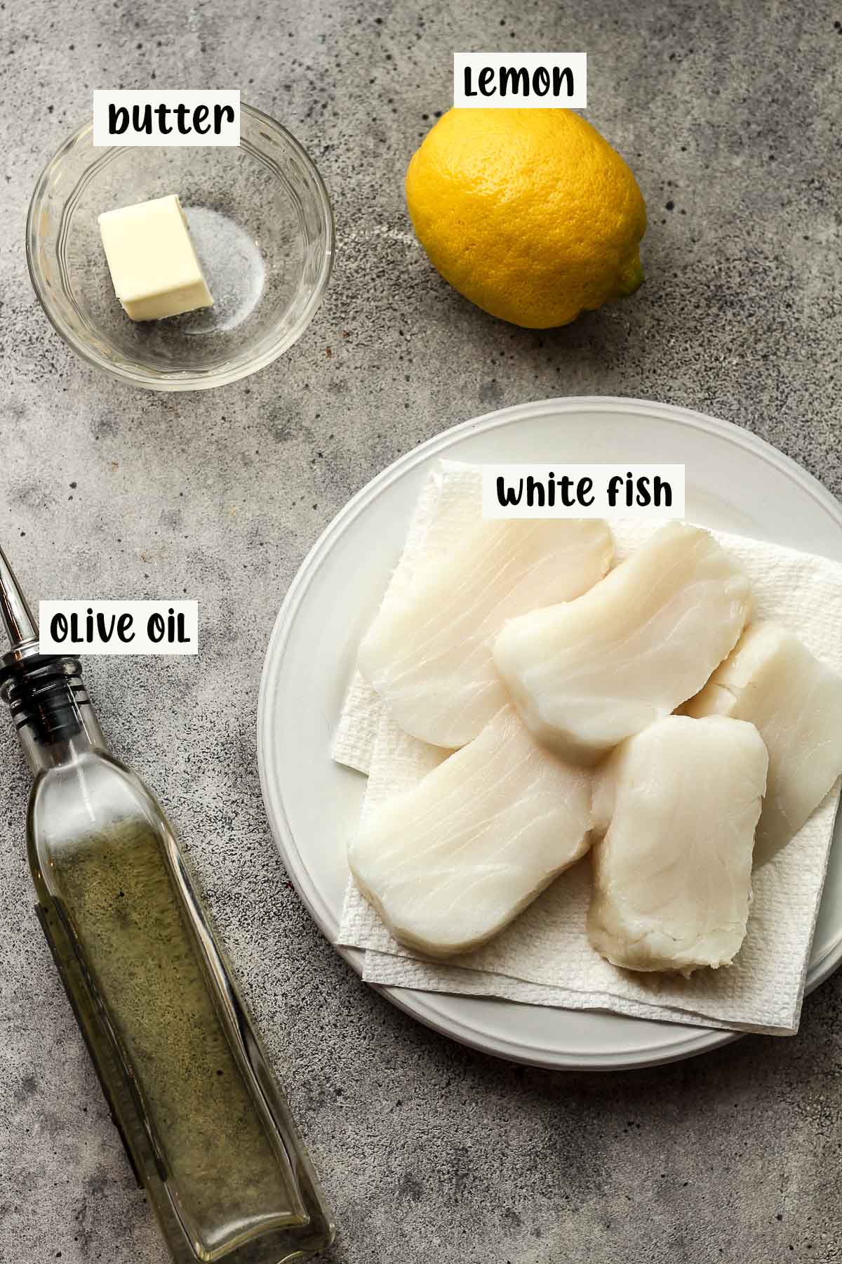 The labeled ingredients for the fish.