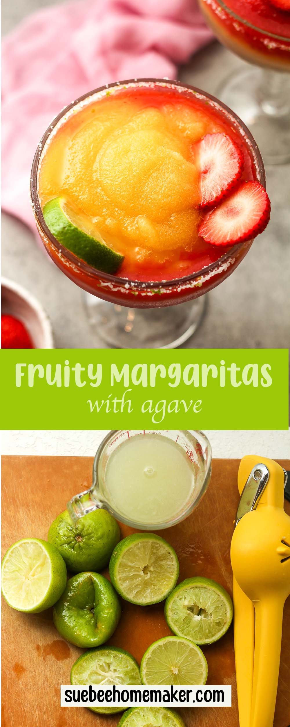 A collage of photos for fruity margaritas with agave.