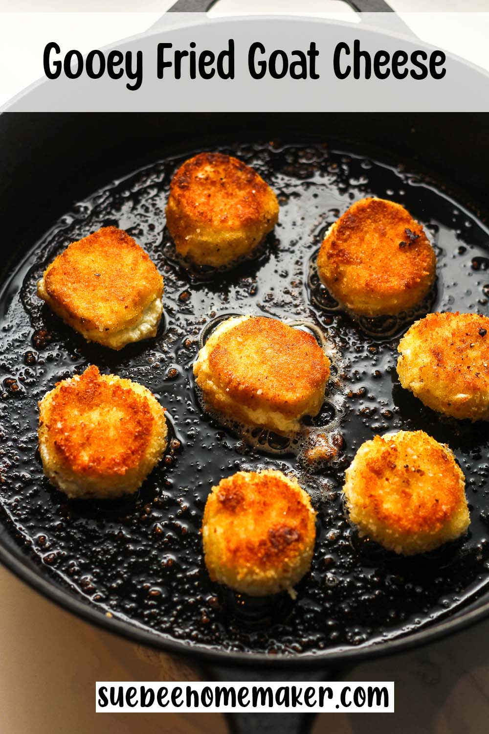 A skillet of gooey fried goat cheese.
