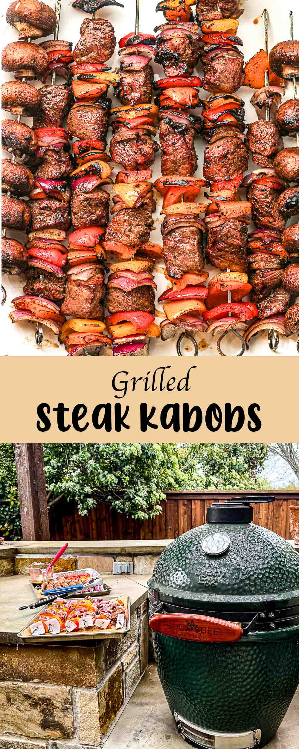 A collage of grilled steak kabobs.