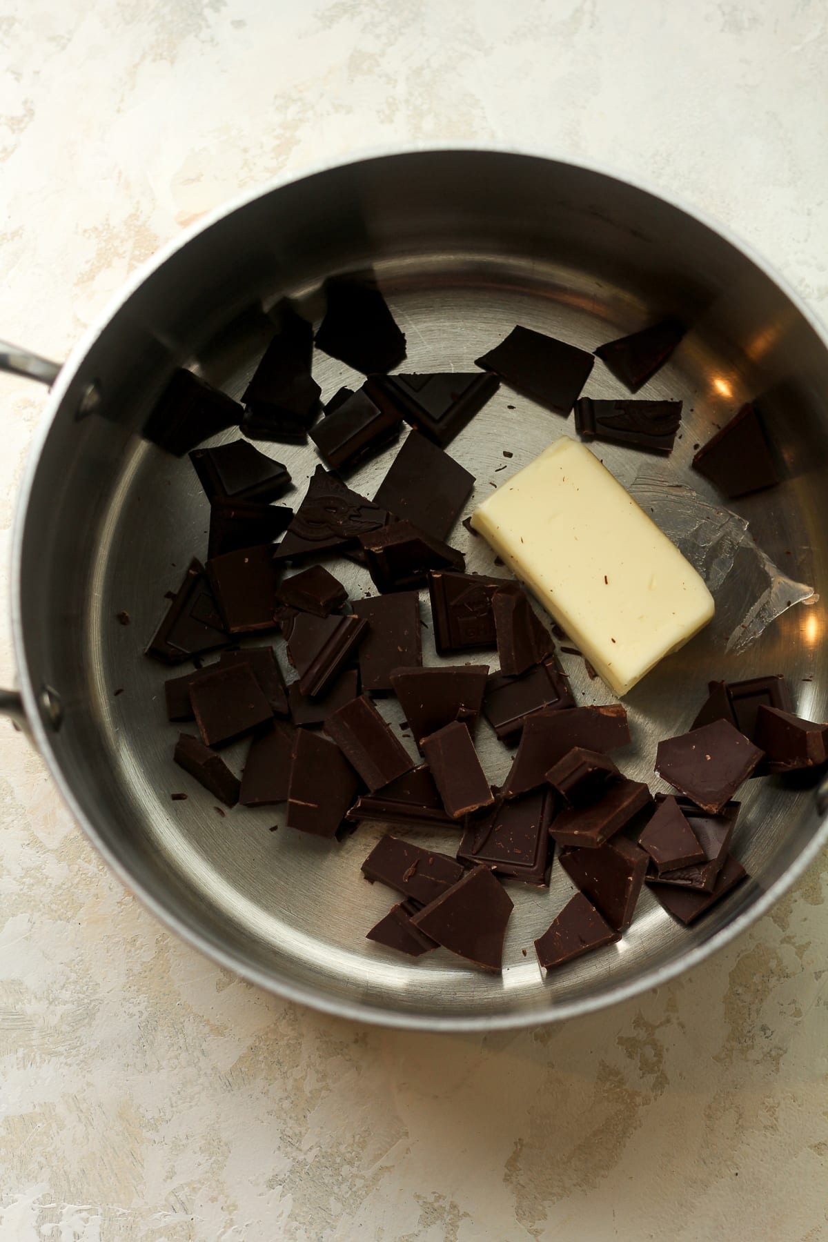 A pan of the butter plus chopped chocolate.