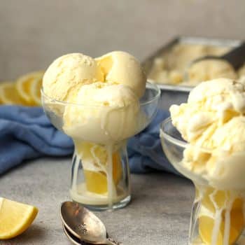 Side view of two bowls of lemon custard ice cream.