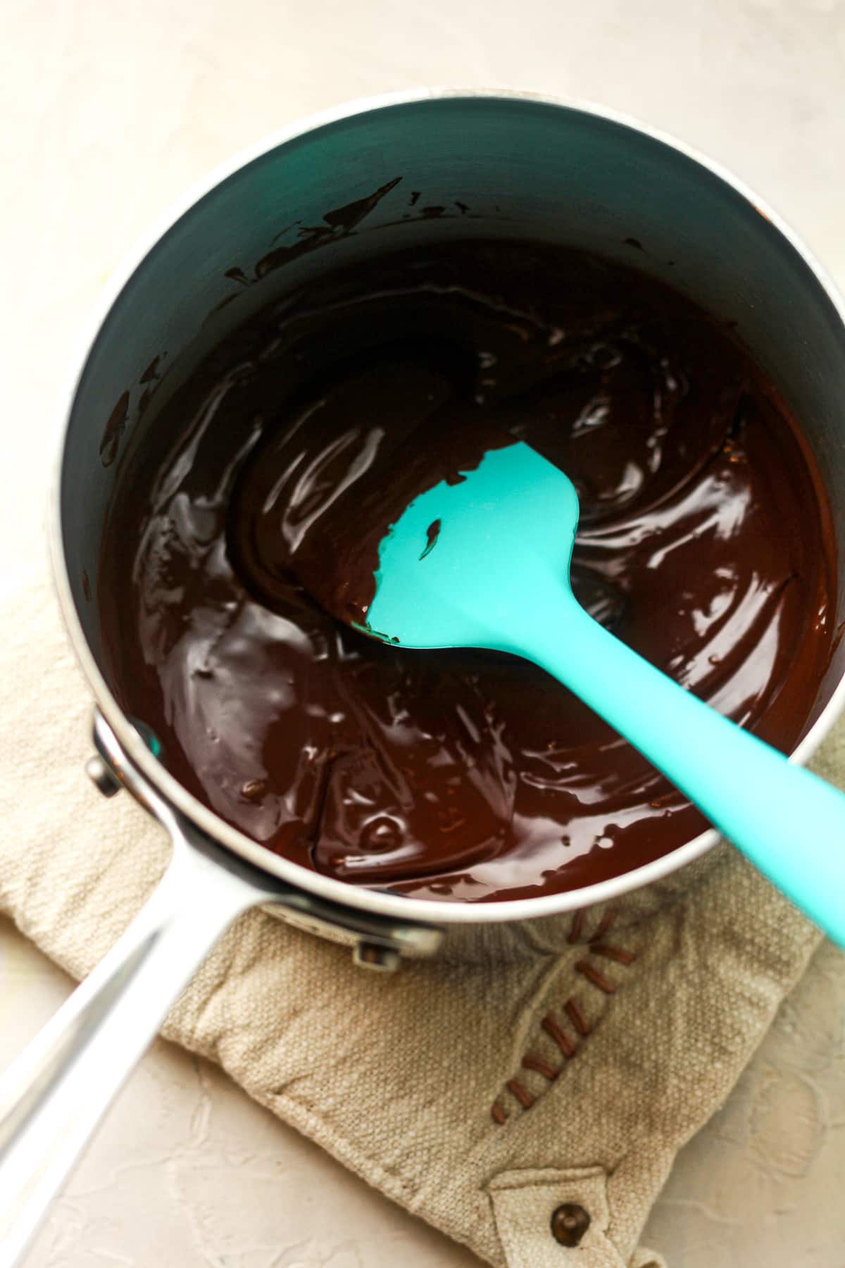 A pot of the melted chocolate.