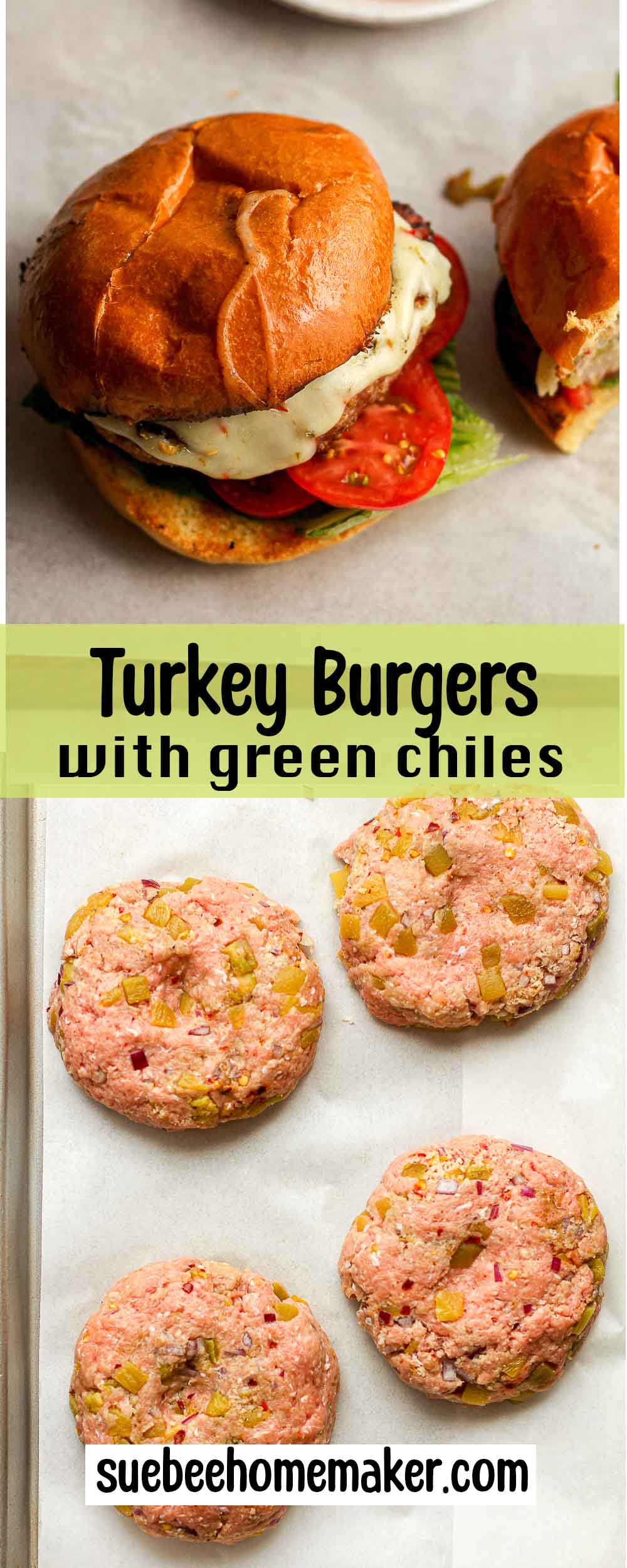 A collage of photos of turkey burgers with Green Chiles.