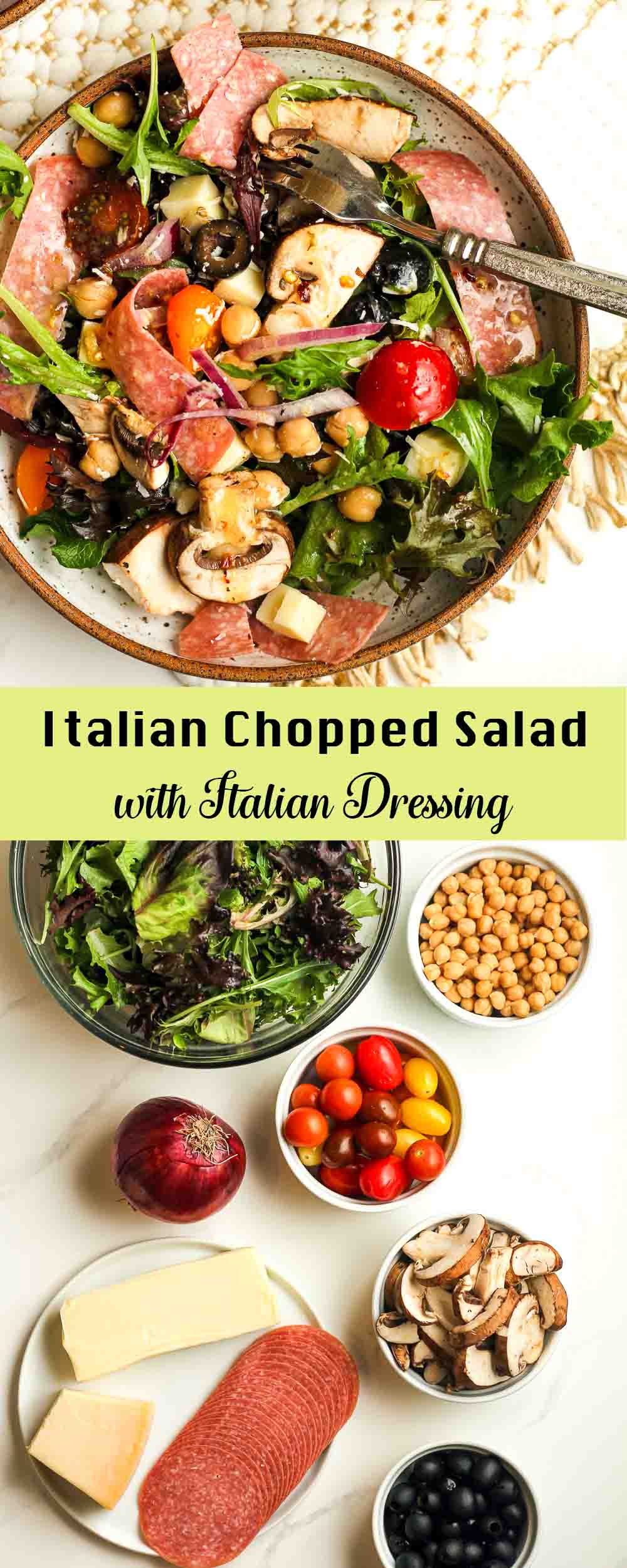 A collage of photos for Italian Chopped Salad with Italian Dressing.