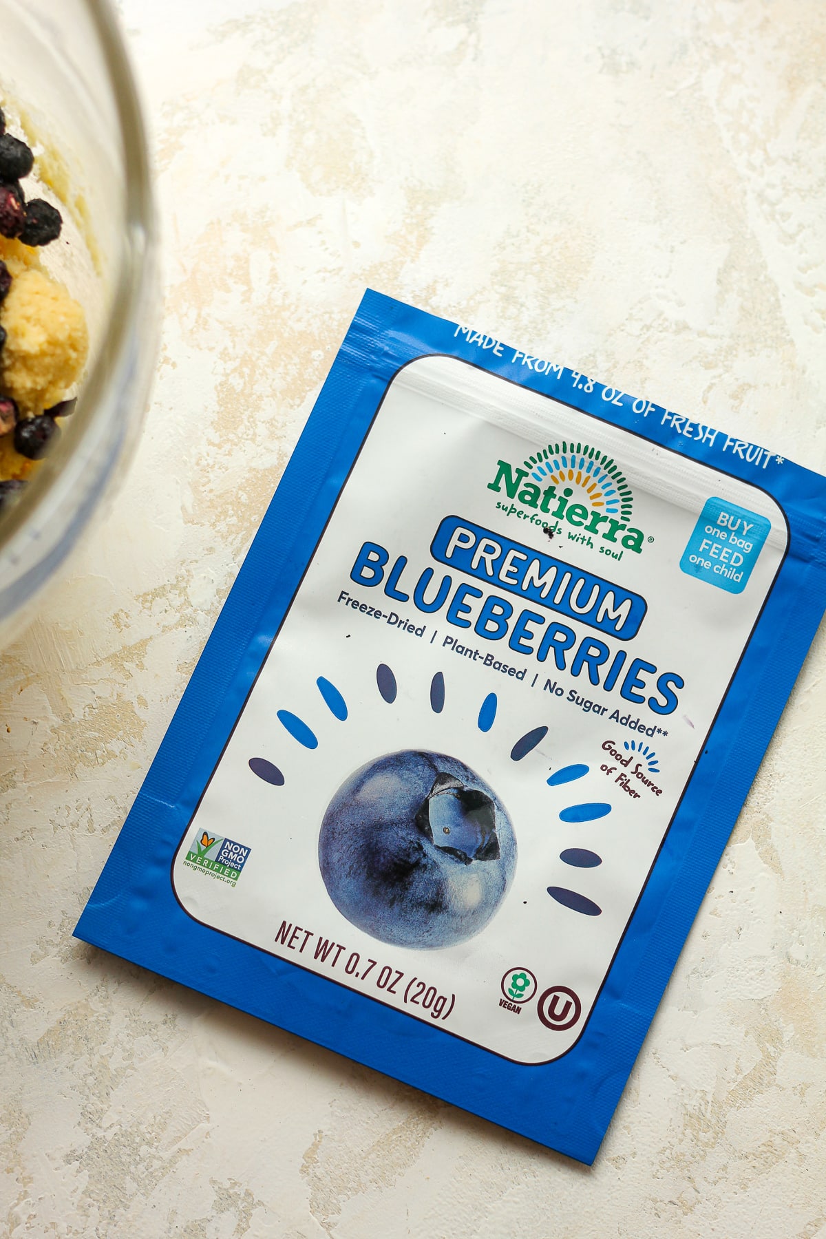 A package of freeze-dried blueberries.