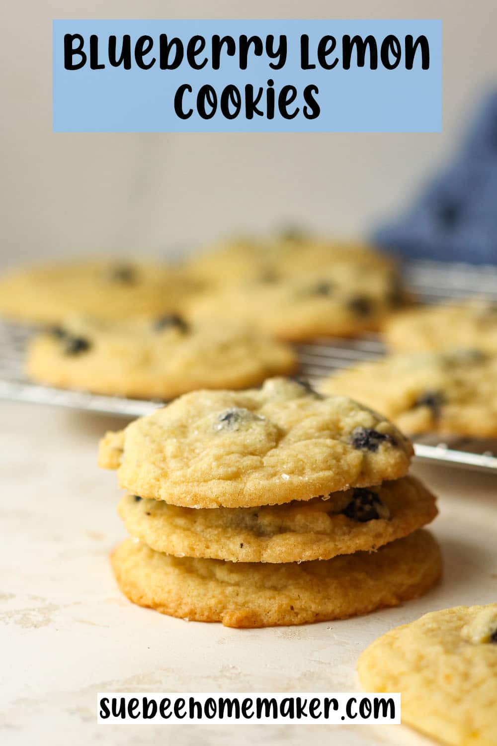 A stack of three blueberry lemon cookies.