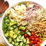 Closeup on a bowl of hearts of palm salad.