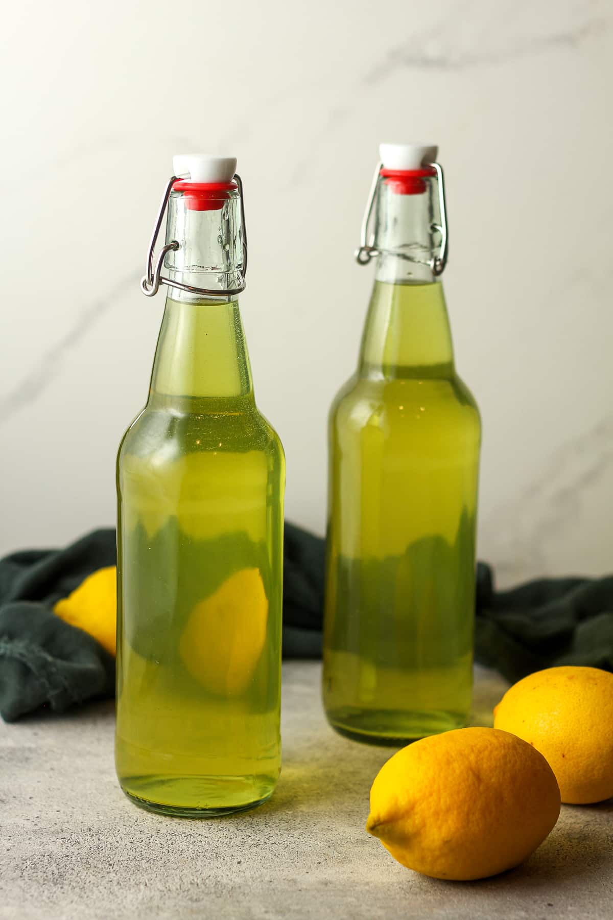 Two bottles of homemade limoncello.