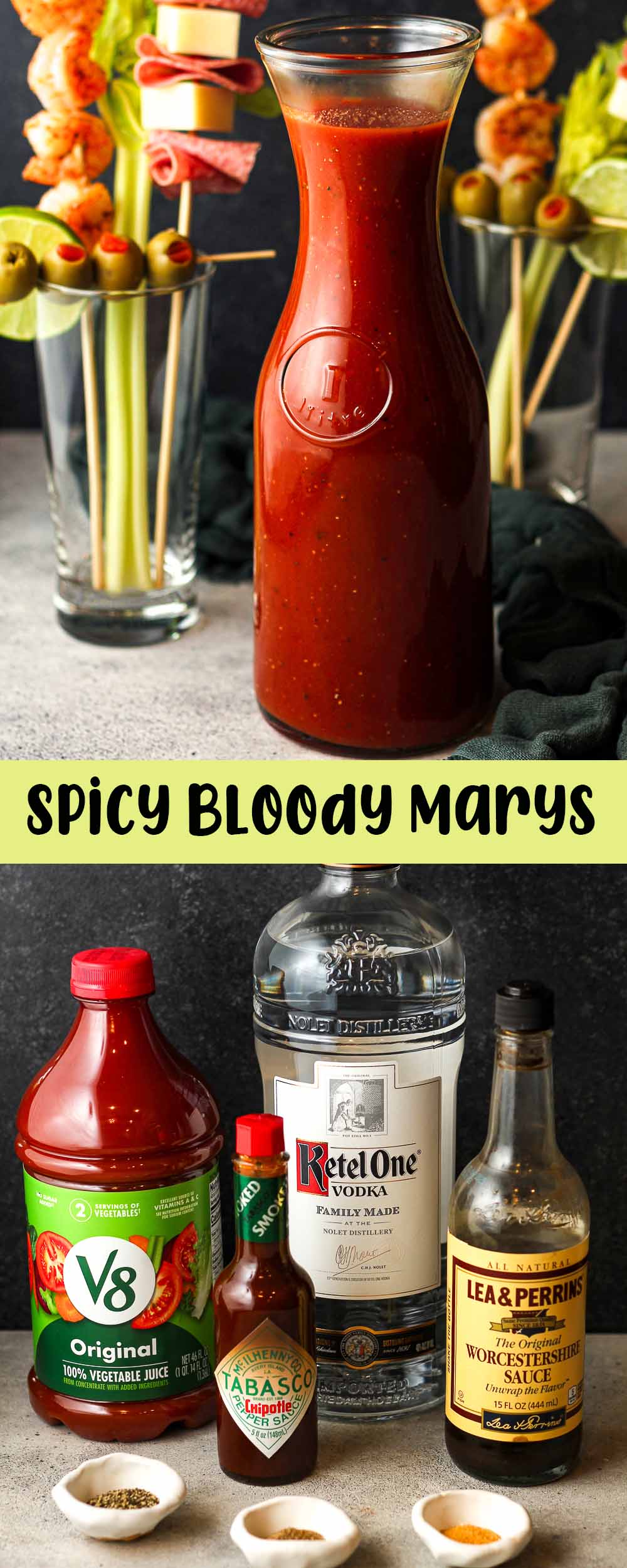 A collage of photos for spicy bloody Marys.