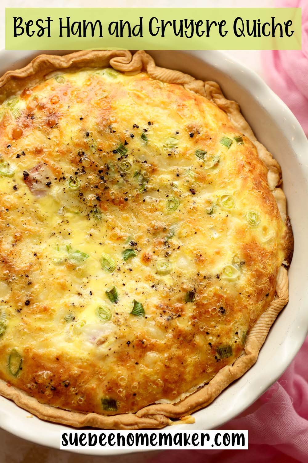 A photo of the best ham and gruyere quiche.