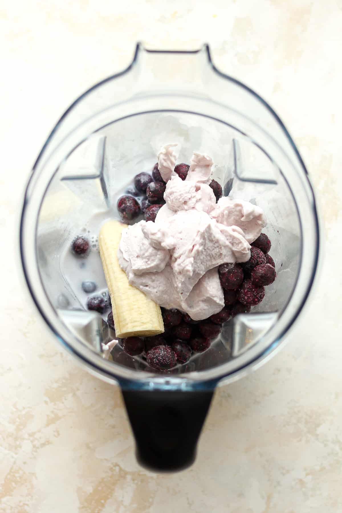 A blender of the blueberry ingredients.