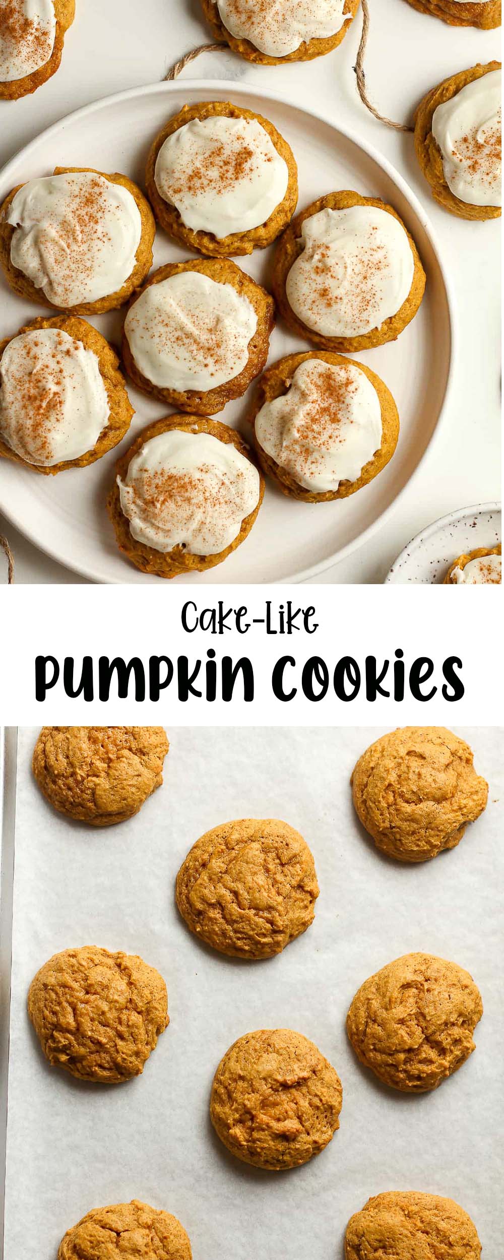 A collage of photos for cake-like pumpkin cookies.