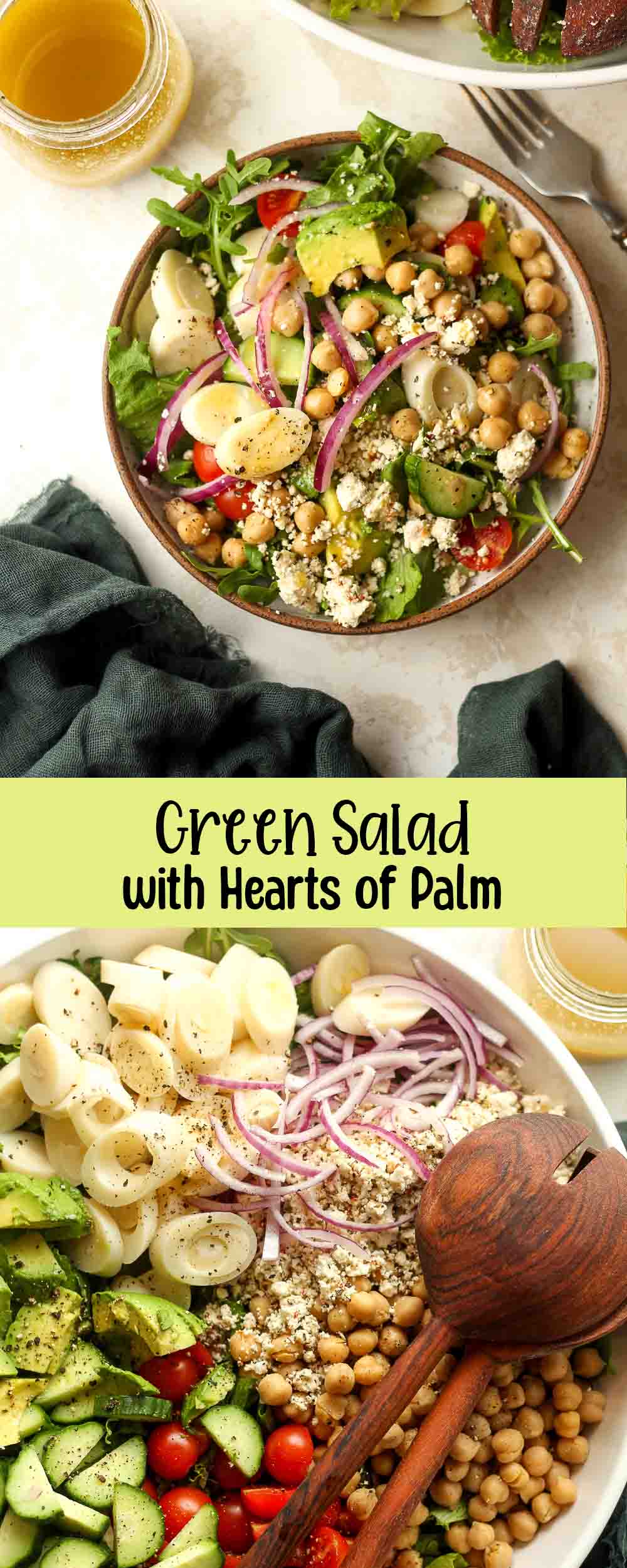 Two photos for Green salad with hearts of palm.
