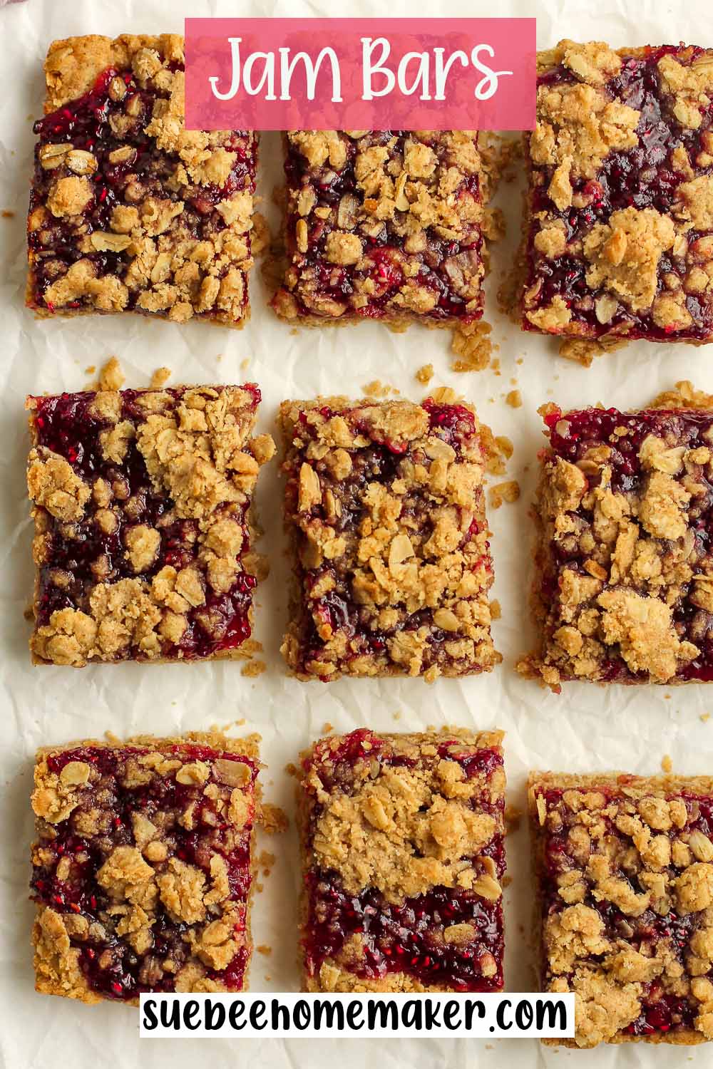 Several jam bar on parchment paper.