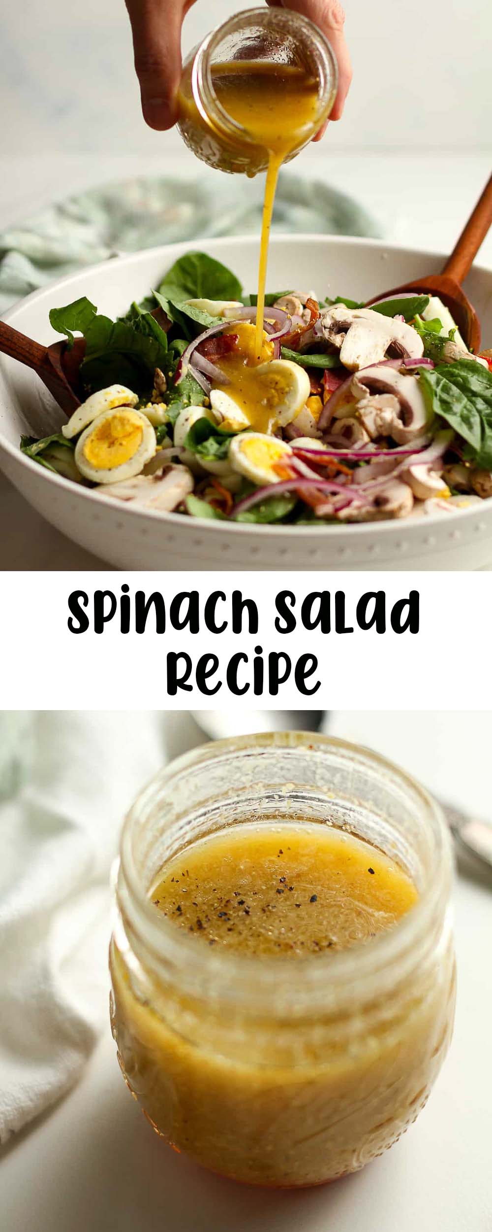 A collage of photos for spinach salad recipe.