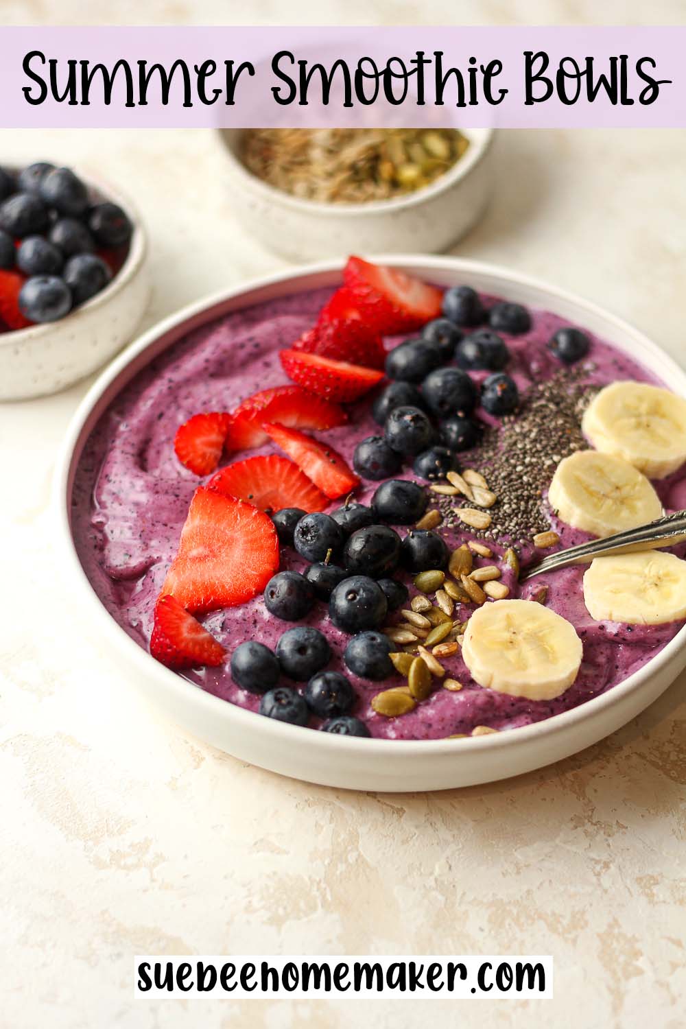 Side view of a summer smoothie bowl.
