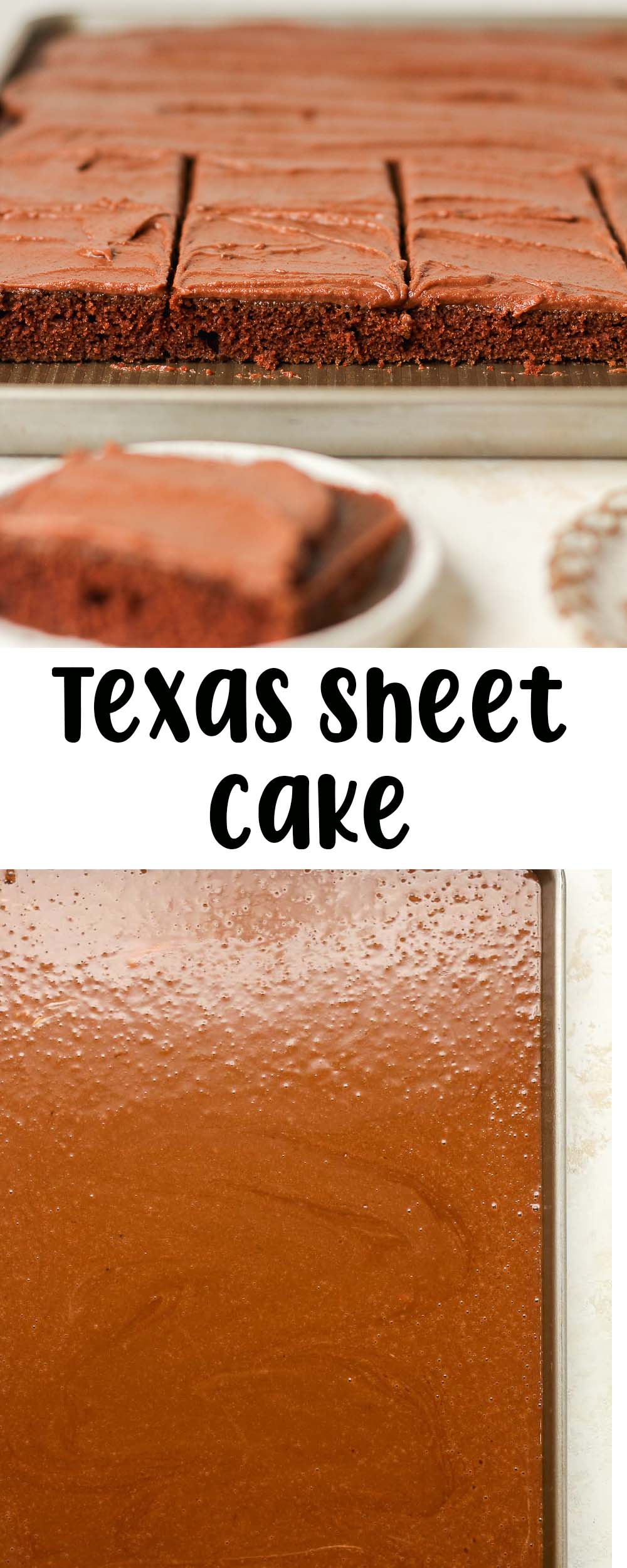 Two photos of Texas Sheet Cake.