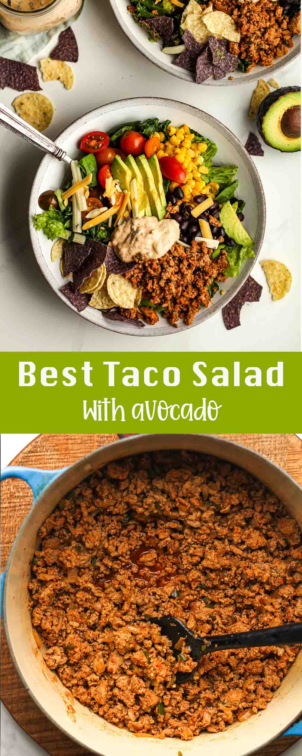 Two photos of the Best Taco Salad with Avocado.