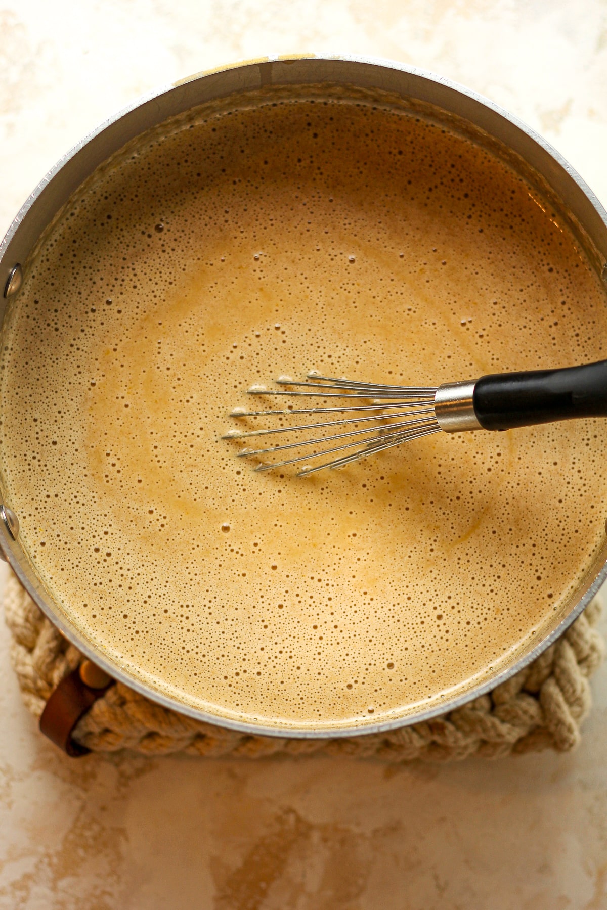 A pan of the just cooked liquid.