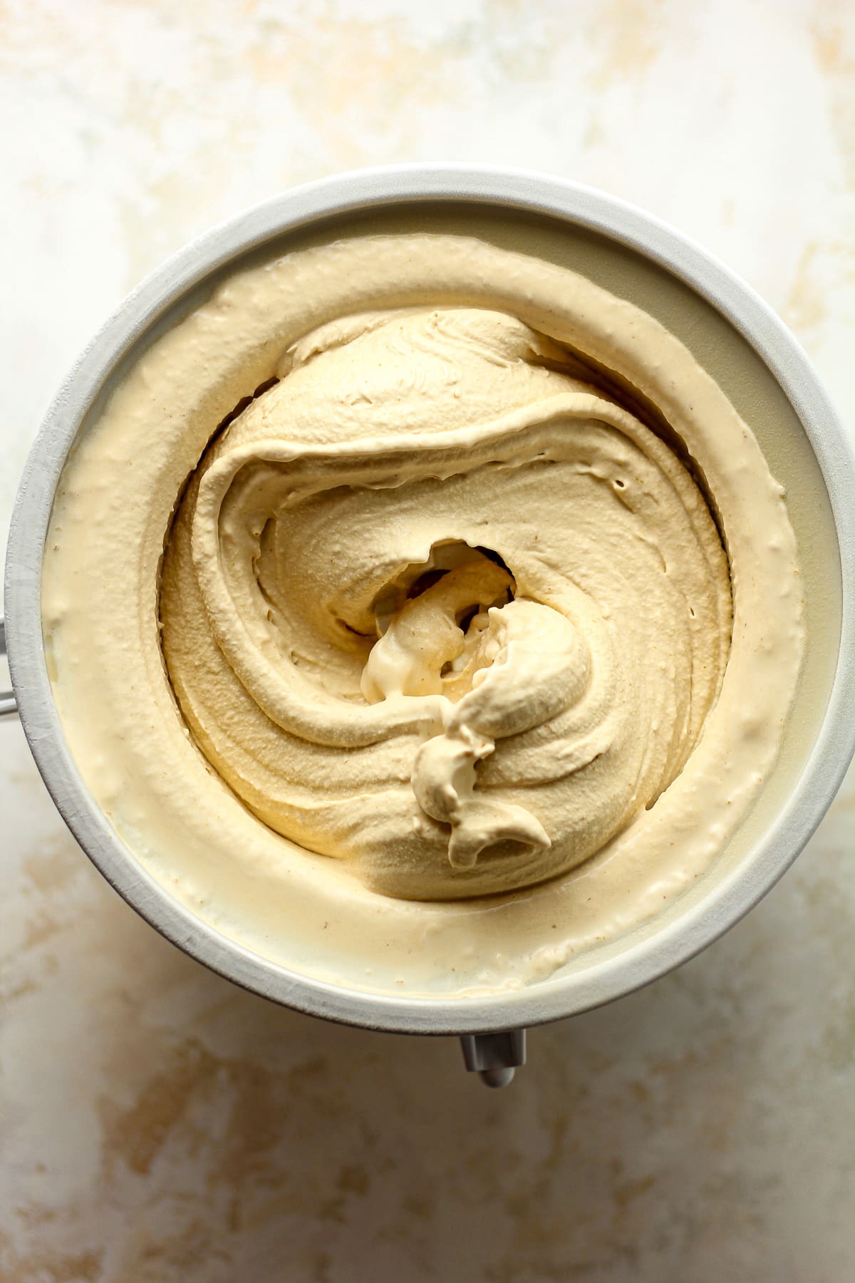 An ice cream attachment filled with butterscotch ice cream.