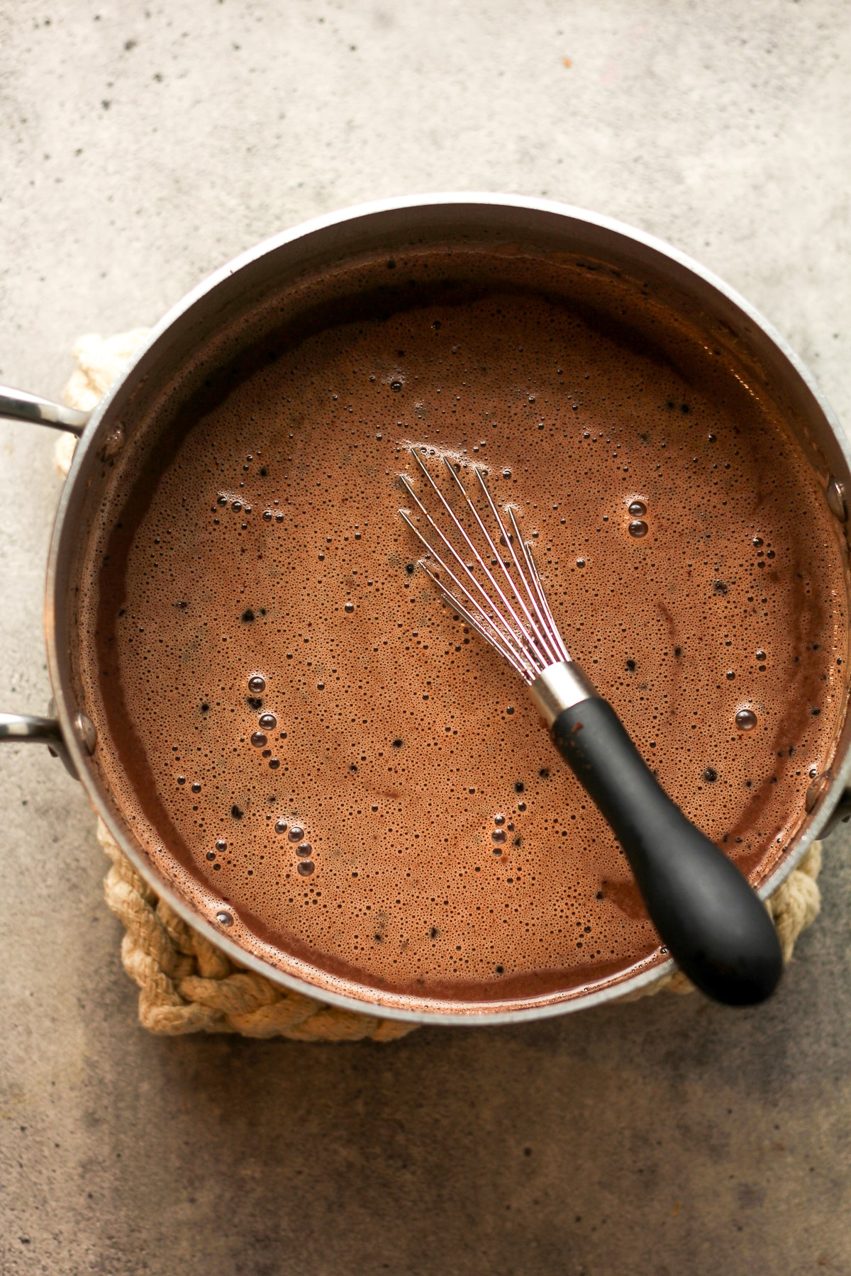 A pan of the hot ice cream mixture.