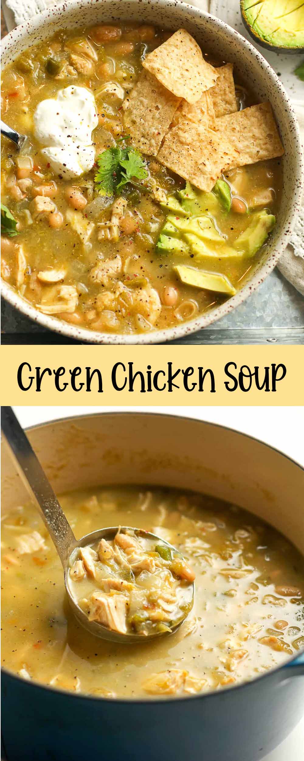 Two photos of Green Chicken Soup.