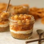 Closeup on a mason jar of mini apple pie.