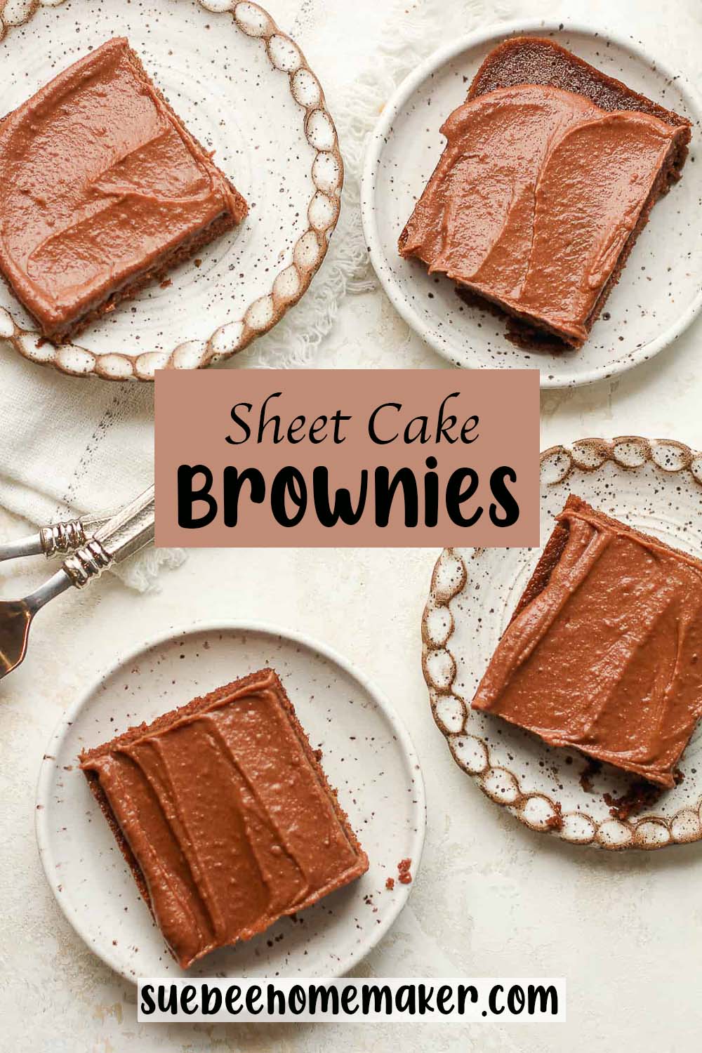 Four pieces of sheet cake brownies.